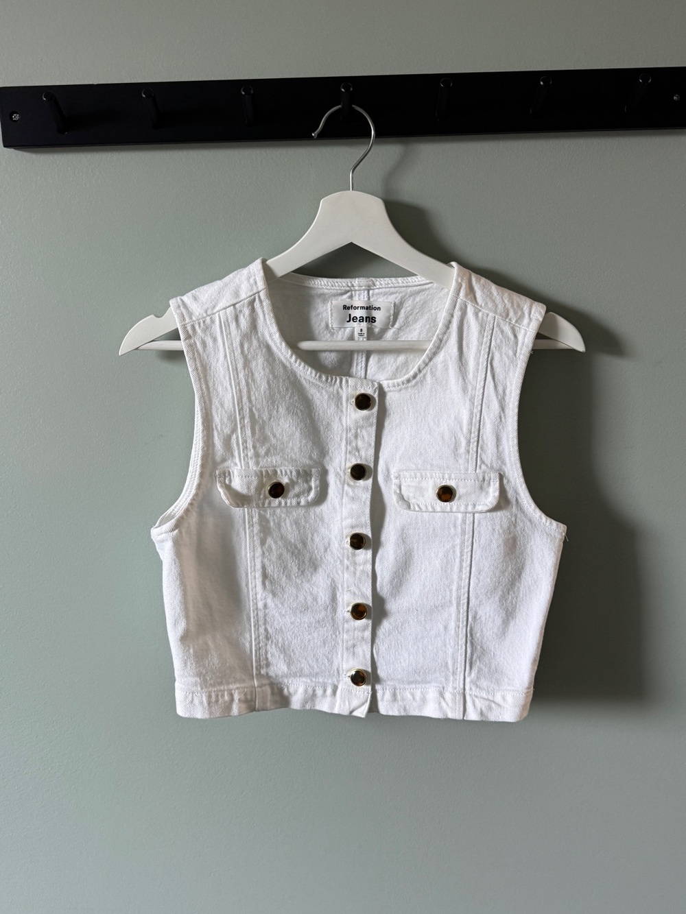 Reformation White Sleeveless Button-Front Denim Top